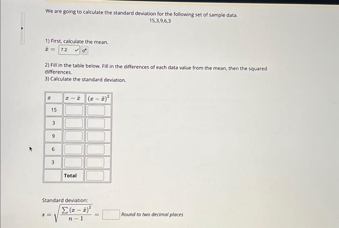Solved We are going to calculate the standard deviation for | Chegg.com