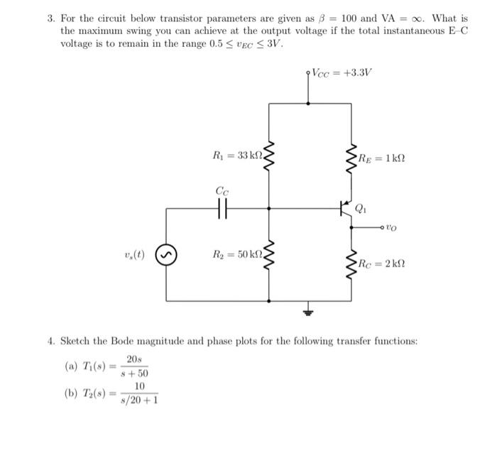 Solved 3. For the circuit below transistor parameters are | Chegg.com