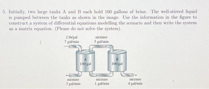 Solved 5. Initially, Two Large Tanks A And B Each Hold 100 | Chegg.com