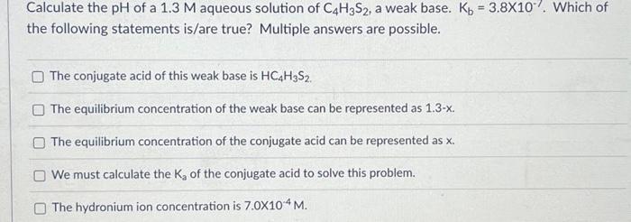 Solved Calculate the \\( \\mathrm{pH} \\) of a \\( 1.3 | Chegg.com