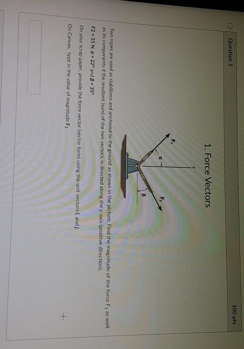 Solved 100 pts U Question 1 1. Force Vectors Two ropes are | Chegg.com