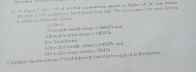Solved Questiona) ﻿A stepp stod rod of circular | Chegg.com