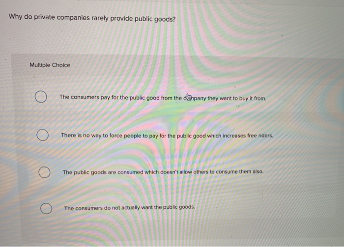 Solved Why do private companies rarely provide public goods?