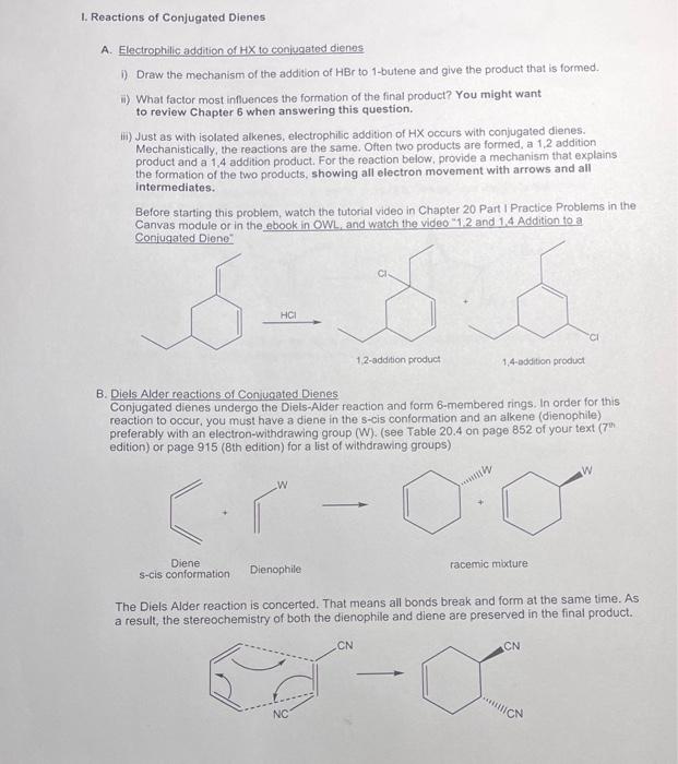 Solved 1. Reactions Of Conjugated Dienes A. Electrophilic | Chegg.com