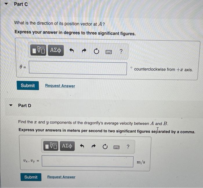 Solved A dragonfly flies from point A to point B along the | Chegg.com