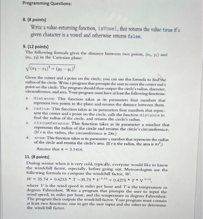Solved Programming Questions: 8. (8 points) Write a | Chegg.com