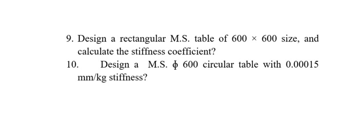 Solved 9. Design a rectangular M.S. table of 600 x 600 size, | Chegg.com
