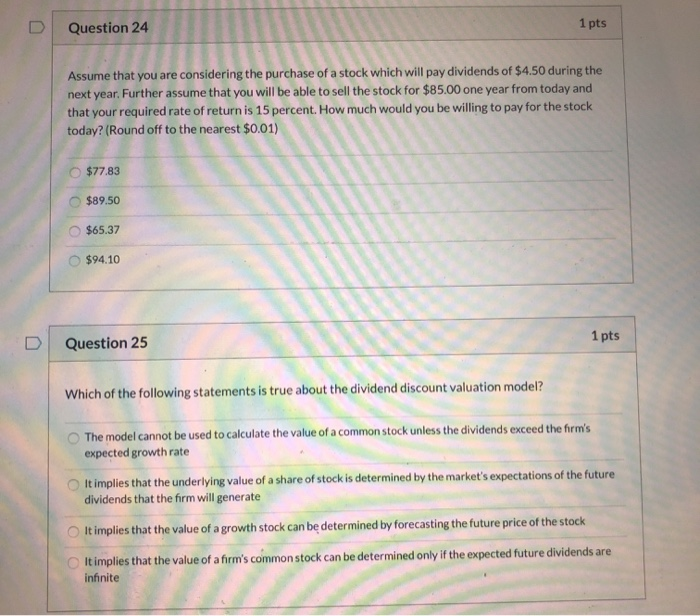 Solved Question 24 1 pts Assume that you are considering the | Chegg.com