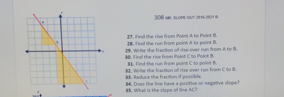Solved 308 MR. SLOPE GUY 2016-2021 © 27. Find the rise from | Chegg.com