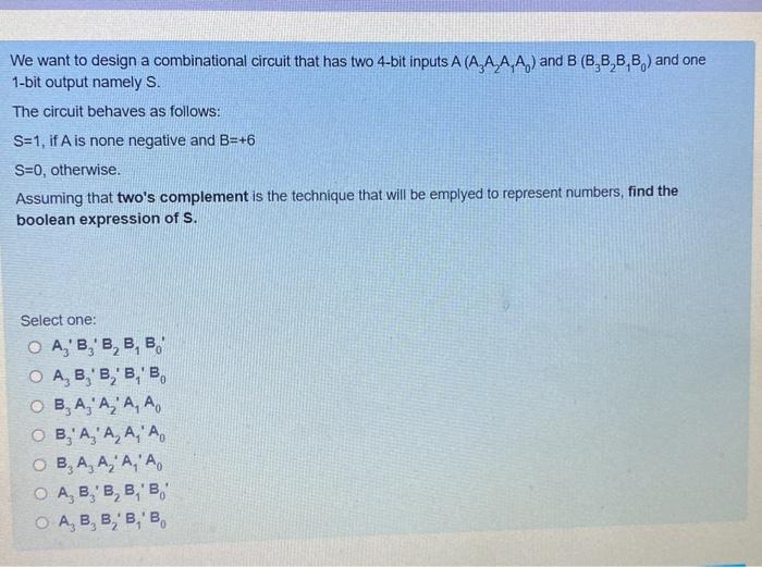 Solved We want to design a combinational circuit that has | Chegg.com
