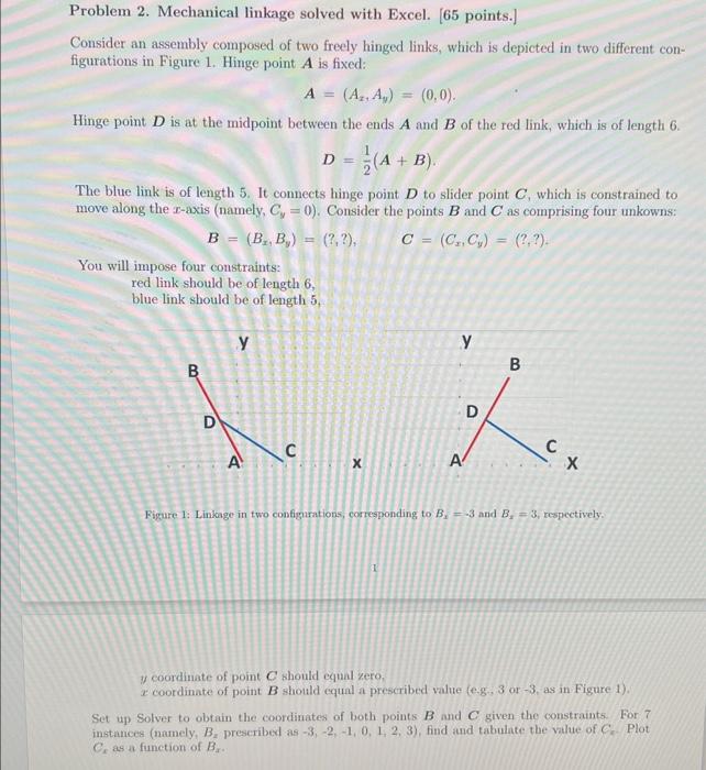 Problem 2. Mechanical linkage solved with Excel. [65 | Chegg.com