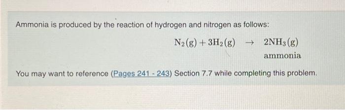 Solved Ammonia is produced by the reaction of hydrogen and | Chegg.com