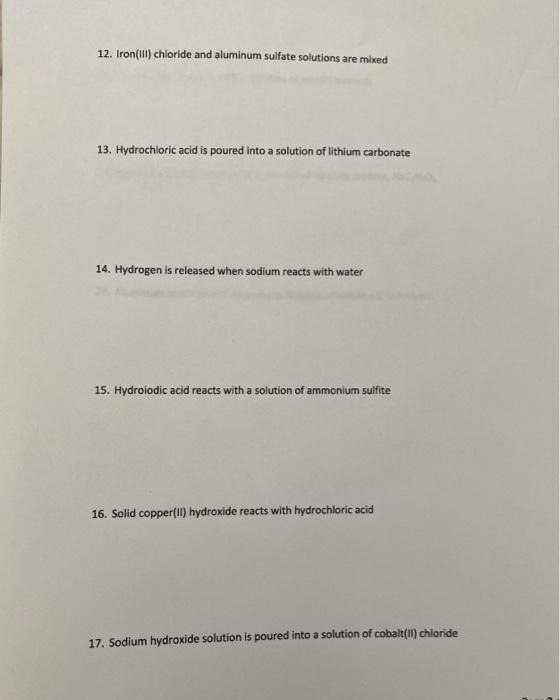 Solved Data Sheet For each reaction below, write the | Chegg.com