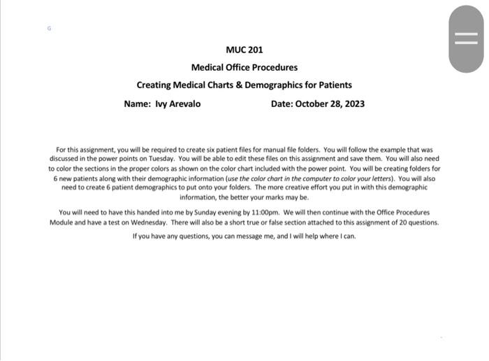 Solved MUC 201 Medical Office Procedures Creating Medical