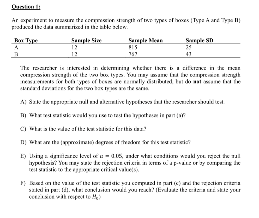 Solved Question 1:An experiment to measure the compression | Chegg.com
