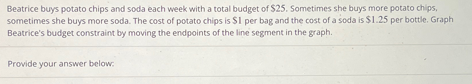 Solved Beatrice buys potato chips and soda each week with a | Chegg.com