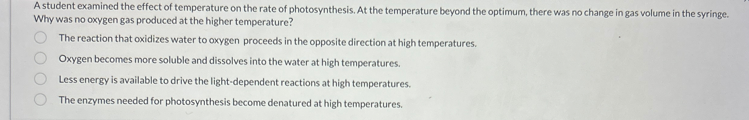 Solved A student examined the effect of temperature on the | Chegg.com