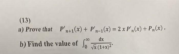 Solved 13 A Prove That Pn 1′ X Pn−1′ X 2xpn′ X Pn X