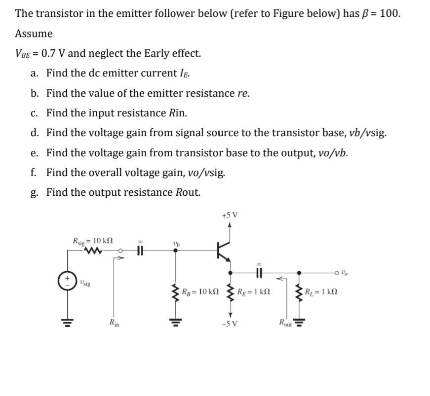 Solved The transistor in the emitter follower below (refer