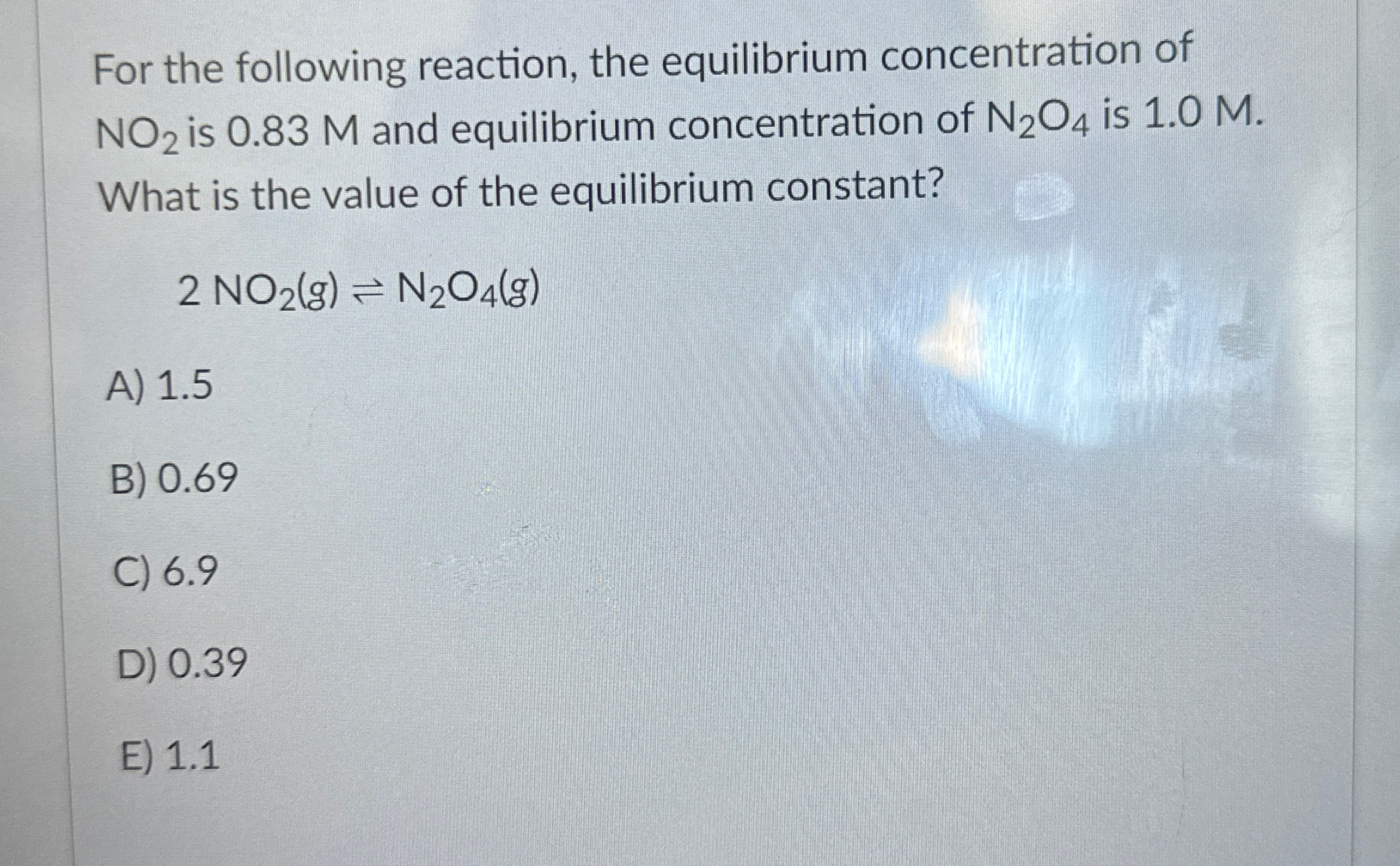 Solved For the following reaction, the equilibrium | Chegg.com