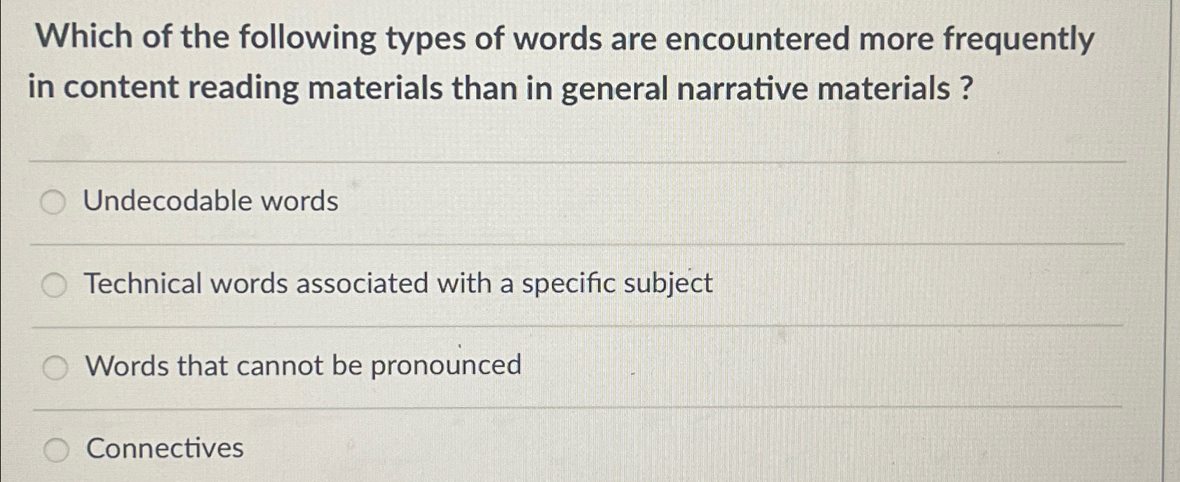 Solved Which of the following types of words are encountered | Chegg.com