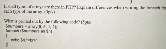 Solved List all types of arrays are there in PHP? Explain | Chegg.com