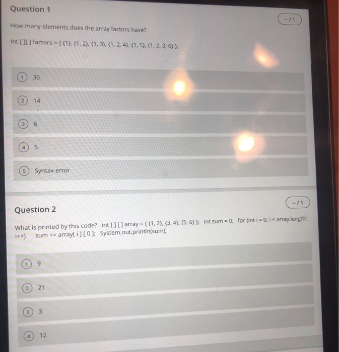 Solved Question 1 How many elements does the array factors | Chegg.com