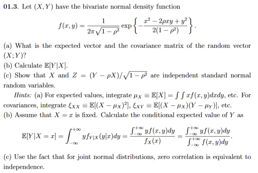 Solved 01.3. ﻿Let (x,Y) ﻿have the bivariate normal density | Chegg.com