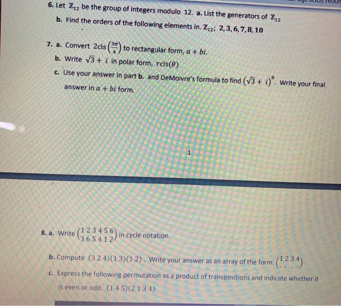 Solved 6 Let Z12 Be The Group Of Integers Modulo 12 A