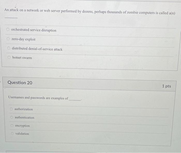 Solved Question 15 1 pts Which of the following is a