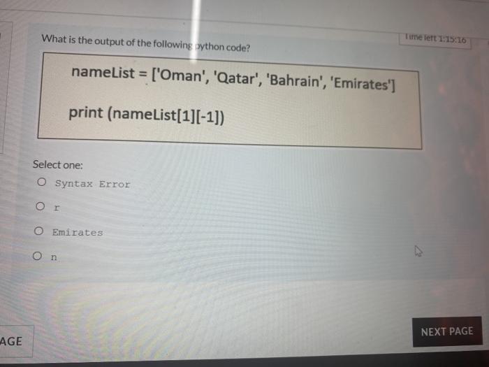 Solved What is the output of the following python code? Time | Chegg.com
