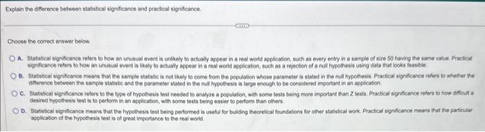 Solved Explain the difference between statistical | Chegg.com