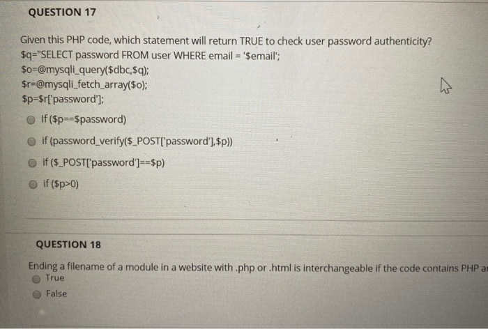 Solved QUESTION 17 Given this PHP code, which statement will | Chegg.com