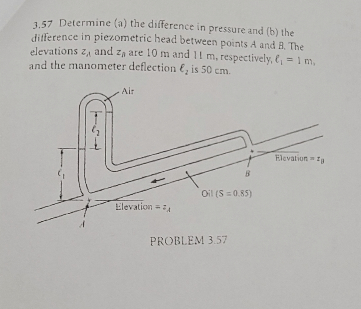Solved 3.57 Determine (a) the difference in pressure and | Chegg.com