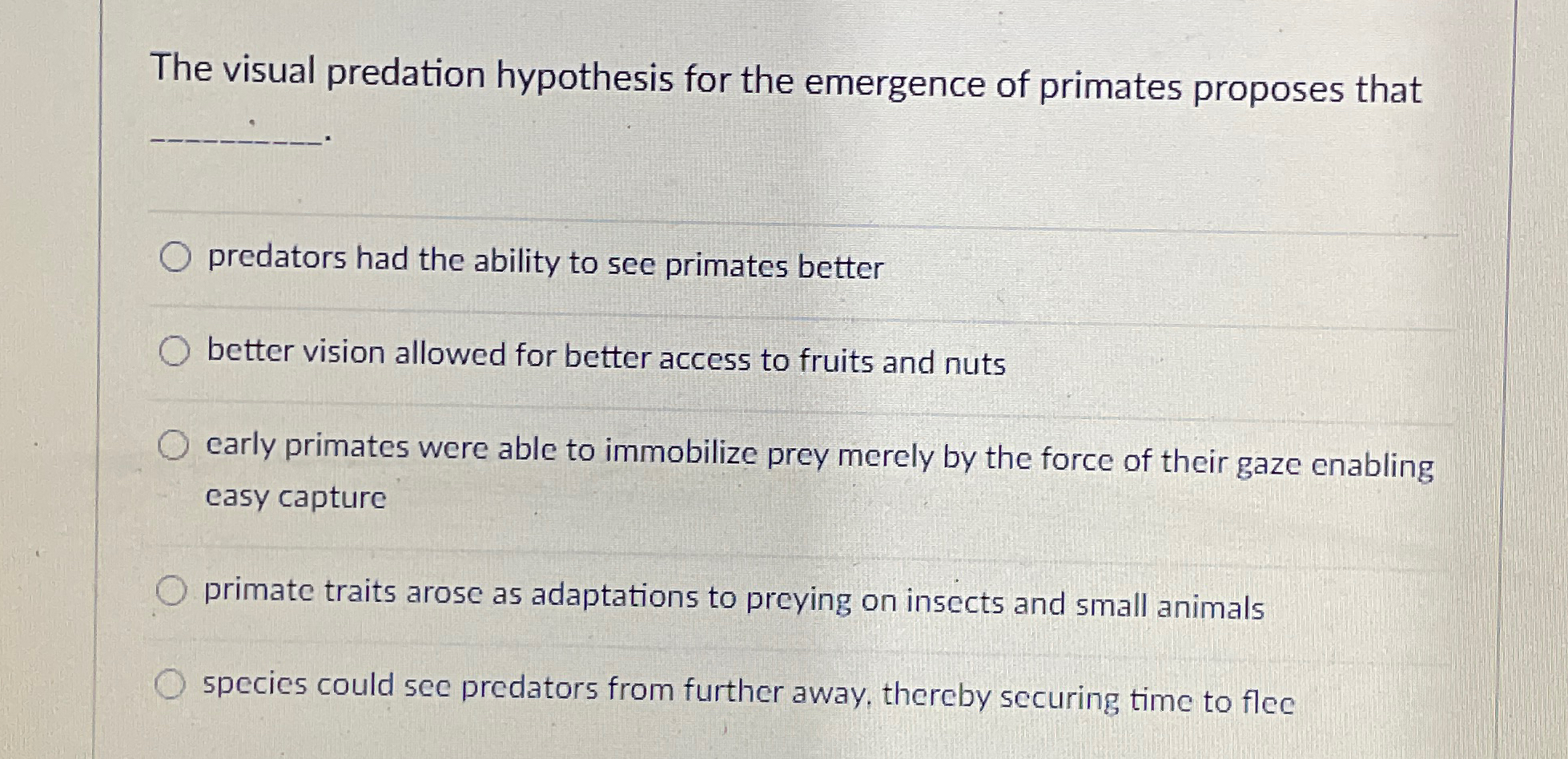 Solved The visual predation hypothesis for the emergence of