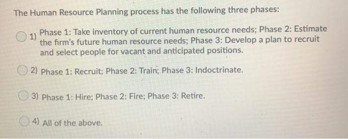 Solved The Human Resource Planning Process Has The Following | Chegg.com