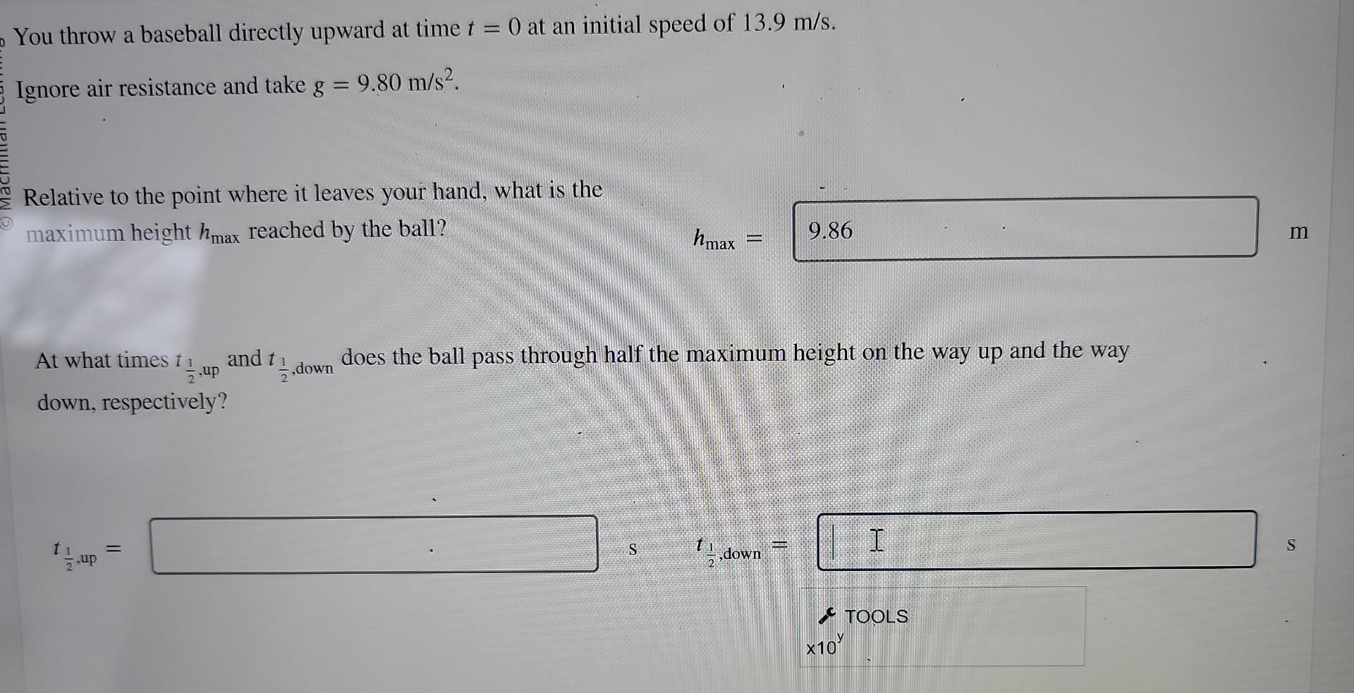 Solved You throw a baseball directly upward at time t=0 at