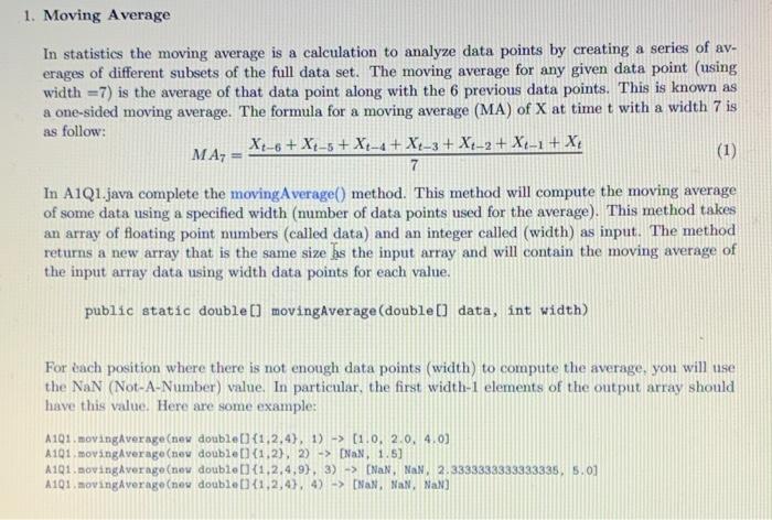 Solved In statistics the moving average is a calculation to | Chegg.com