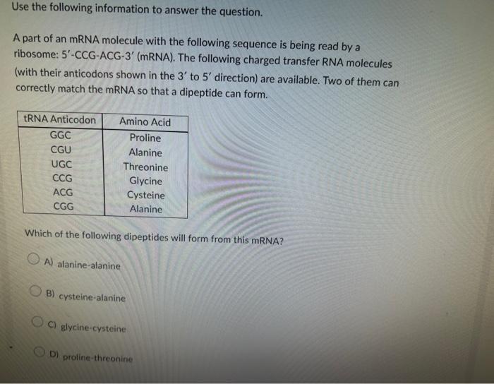 Solved Use the following information to answer the question. | Chegg.com