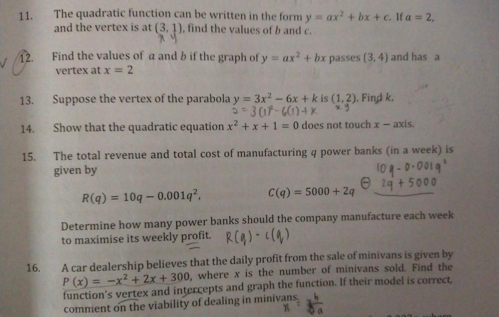 Solved 11 The Quadratic Function Can Be Written In The Form Chegg Com