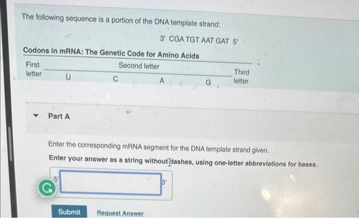 Solved The following sequence is a portion of the DNA | Chegg.com