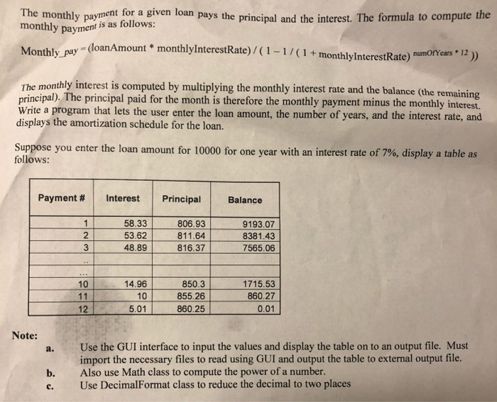 Monthy Interest Math Problem Solved The monthly payment for a given loan pays the | Chegg.com