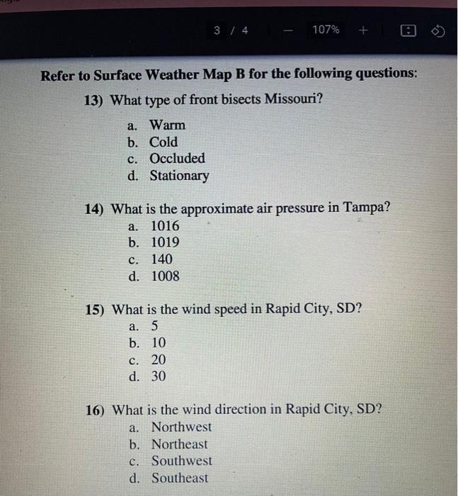 Solved Refer to Surface Weather Map B for the following | Chegg.com