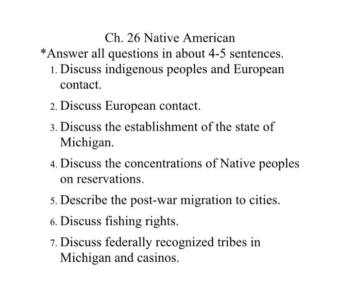 Solved Ch. 26 Native American *Answer all questions in about | Chegg.com
