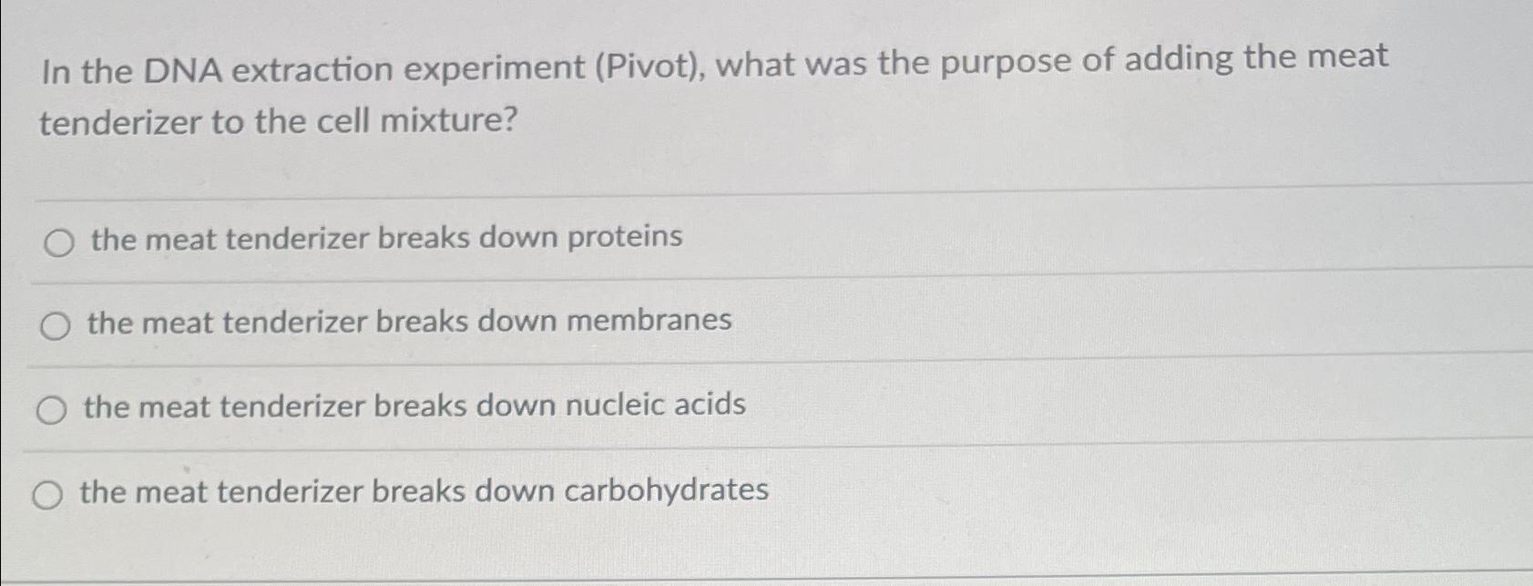 Solved In the DNA extraction experiment (Pivot), ﻿what was