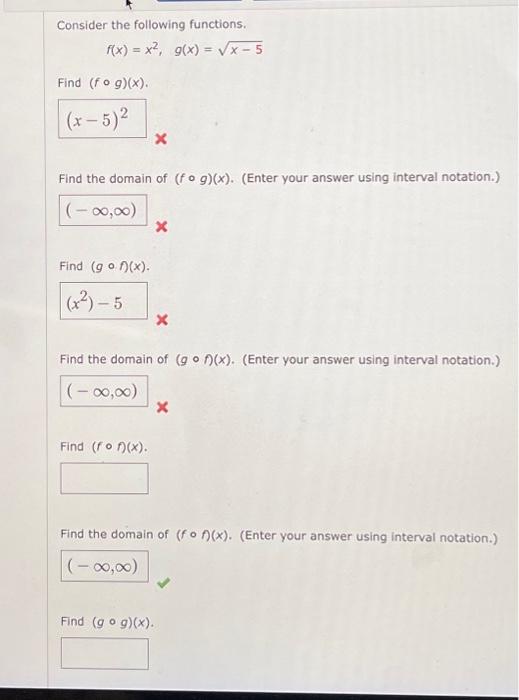 Solved Consider The Following Functions F X X² G X √x