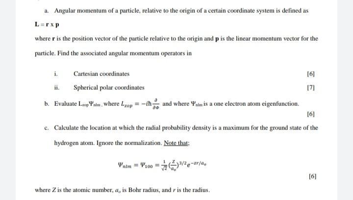 Solved a. Angular momentum of a particle, relative to the | Chegg.com