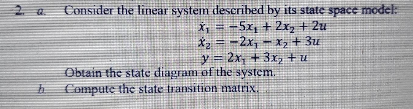 Solved 2. a. Consider the linear system described by its | Chegg.com