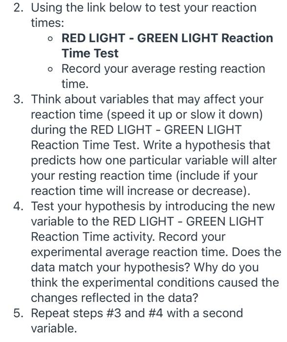 2. Using the link below to test your reaction times