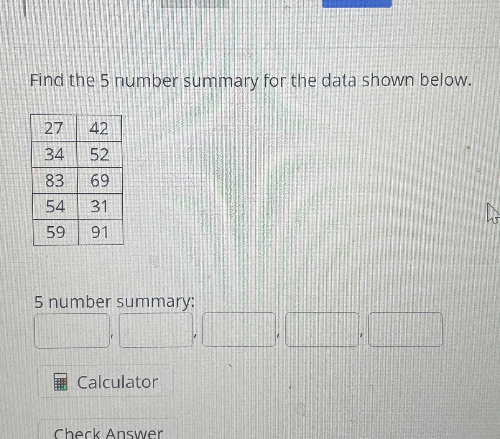 Find The 5 ﻿number Summary For The Data Shown